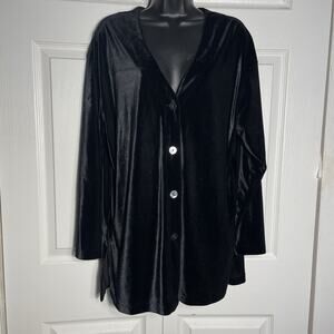 Vintage 90s The Limited Shirt Women Medium Black Velvet Button Up Grunge Goth
